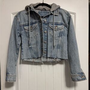 Aeropostale Cropped Distressed Jean Jacket with Hood XS